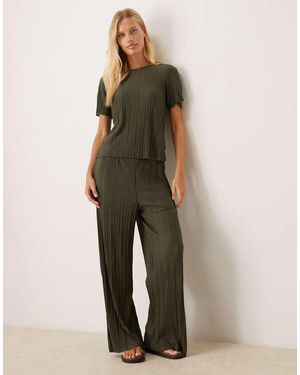 Vila Wide Leg Plisse Trouser Co-ord - Green