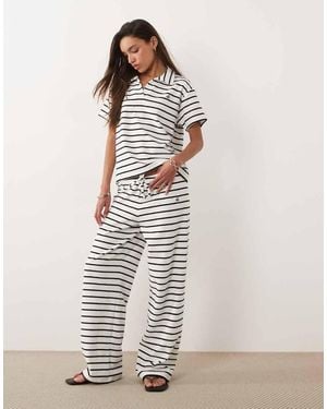 4th & Reckless Towelling Tie Waist Wide Leg Trousers - White