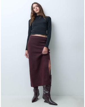 Pieces Falda Maxi De Punto De Cintura Alta A Conjunto En Burdeos-Rojo - Azul