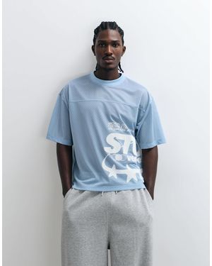 ASOS T-shirt oversize coupe carrée en tissu airtex avec grand imprimé graphique style streetwear - Bleu