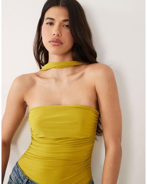 ASOS Slinky Scarf Look Bandeau Bodysuit - Yellow