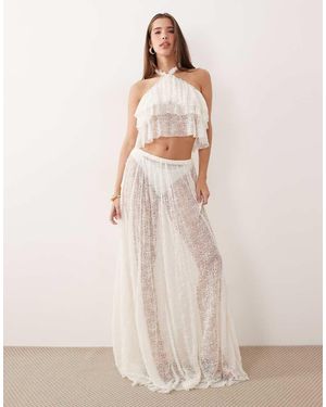 Noughts & Kisses Sheer Lace Maxi Skirt Co-Ord - Natural