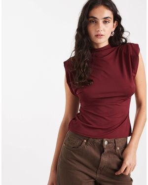 ASOS Soft High Neck Top With Shoulder Pads - Red