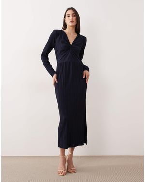 Y.A.S Long Sleeve Twist Front Plisse Maxi Dress - Blue