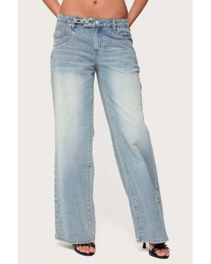 Edikted Celia Grommet Washed Low Rise Jeans - Blue