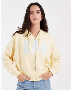 Gap Logo Cropped Zip Through Hoodie - Natural