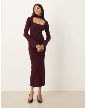 Pretty Lavish Knitted Square Neck Choker Detail Midaxi Dress - Red
