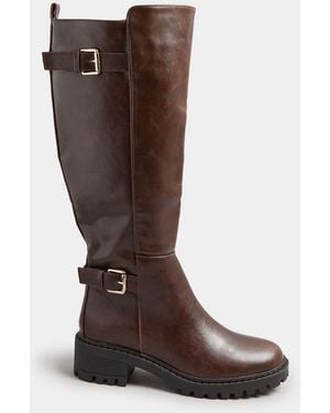 Yours Clothing Faux Leather Knee High Boots - Brown