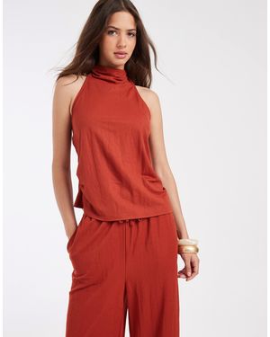 River Island Linen Halter Neck Top - Red