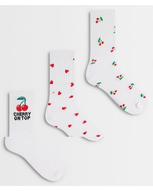 Vero Moda Pack De 3 Pares De Calcetines Deportivos Blancos Con Detalles De Cerezas De