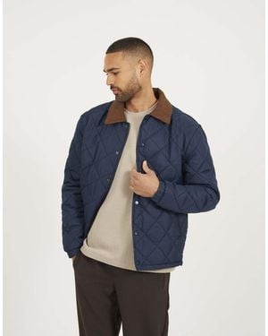 Brave Soul Quilted Coach Jacket With Cord Collar - Blue