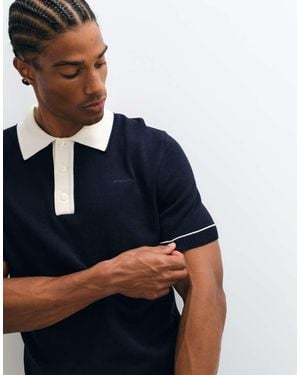 GANT Gebreide Polo Met Contrasterende Kraag - Blauw