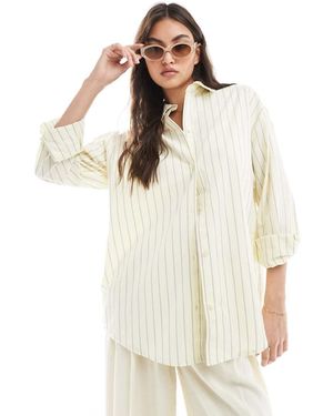 Pull&Bear Oversized Gestreept Overhemd Met Contrast - Wit