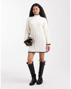 Only Petite Contrast Stitch Knitted Mini Dress - White