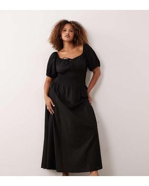 Esmee Curve Puff Sleeve Tie Front Maxi Beach Dress - Black