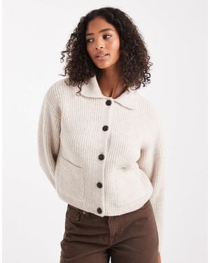 New Look Collared Button Through Cardigan - Natural