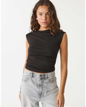Stradivarius Basic Fitted T-Shirt With Gathering - Black
