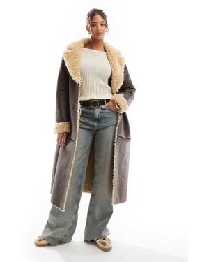 Bershka Shearling Oversized Maxi Jacket - Brown