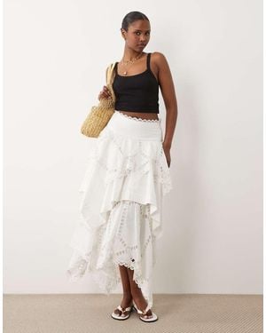 ASOS Cutwork Broderie Detail Asymmetric Midi Skirt - Natural
