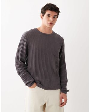 ASOS – langärmliges t-shirt aus rippstrick - Grau