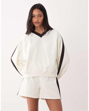 ASOS Co-ord V Neck Sweatshirt With Navy And Cream Stripe - Natural