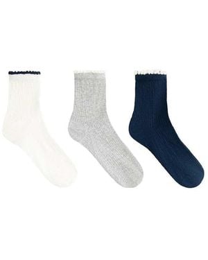 Oysho 3 Pairs Of Cotton Blend Bubble Quarter Socks - Blue