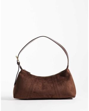 ASOS Faux Suede 90s Shoulder Bag With Buckle Detail - Brown