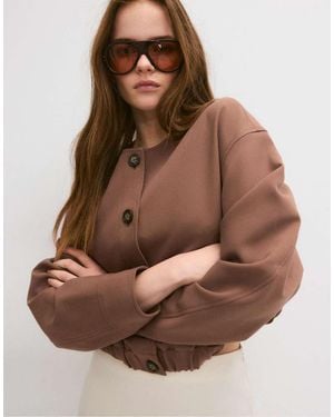 Stradivarius Puff Sleeve Round Neck Jacket - Brown