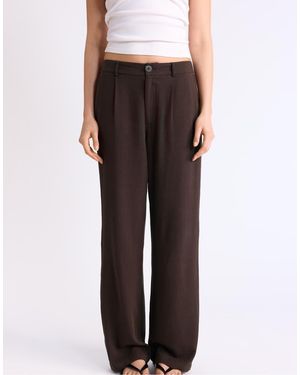 Stradivarius Straight Fit Trousers With Linen - Black