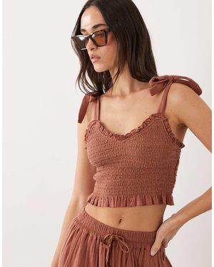 Iisla & Bird Tie Detailing Crop Top - Brown