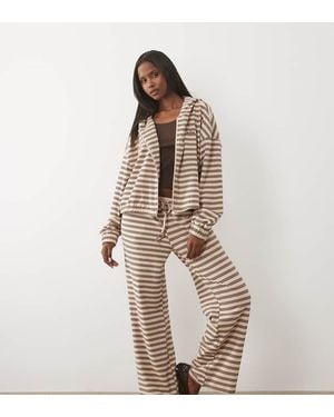 Kaiia Pantalones De Pernera Ancha De Punto Polar Con Cordón, Conjunto A Rayas Crema Y Marrón-Multi - Neutro
