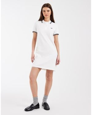Fred Perry Twin Tipped Logo Polo Shirt Mini Dress - White