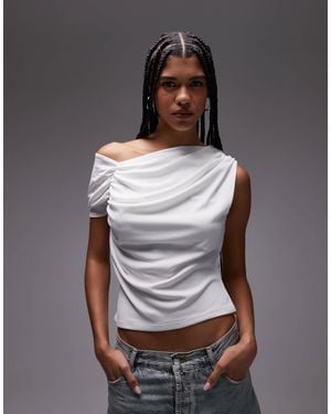 TOPSHOP Top asymétrique à détail froncé - ivoire - Gris