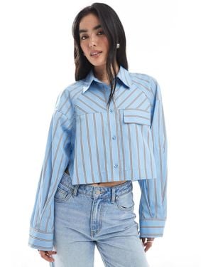 ASOS Boxy Cropped Shirt With Pocket - Blue