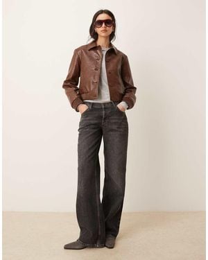 Mango Faux Leather Croc Jacket - Natural