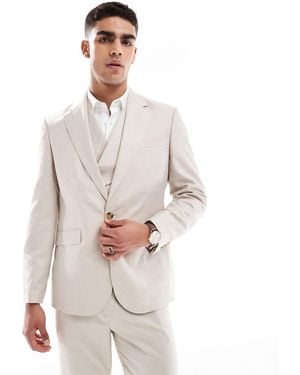 ASOS Slim Suit Jacket With Linen - Natural