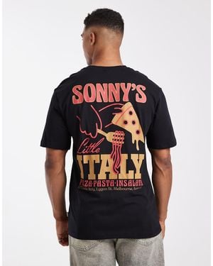 Only & Sons Relaxed Fit T-Shirt With Sonny's Pizza Back Print - Red