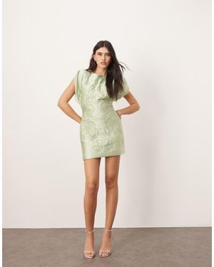 ARRANGE Embroidered Satin Quilted Mini Dress - Natural