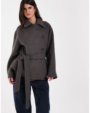 ASOS Low Belt Short Trench Coat With Wool - Black