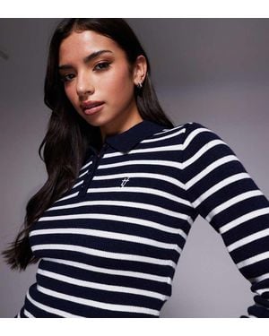 The Frolic Exclusive Knit Collared Henley Long Sleeve Top - Blue