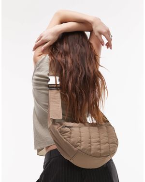TOPSHOP Cora Nylon Quilt Cross Body Bag With Front Pocket - Brown