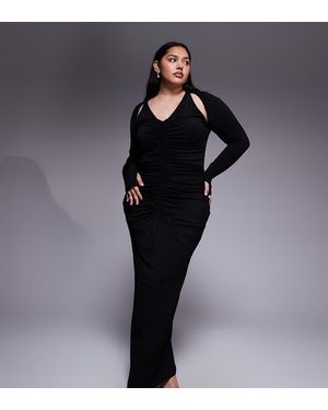 Tfnc Plus Vestido Largo De Manga Larga Con Aberturas En La Espalda Y Los Hombros De - Negro