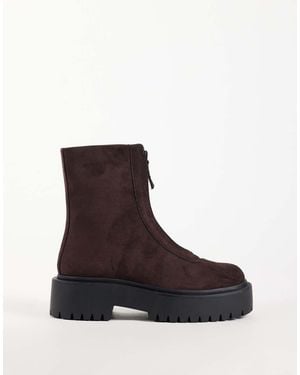 ASOS Adeline Stivaletti Chunky Con Zip Frontale - Marrone