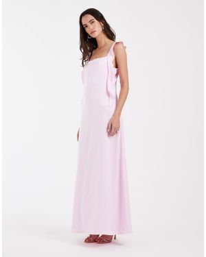 Vero Moda Satin Cowl Neck Maxi Dress With Draping Frill Detail - Pink