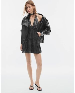 Stradivarius Beaded Short Halter Dress - Black