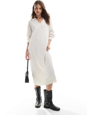 ONLY Polo Neck Knitted Midi Dress - White