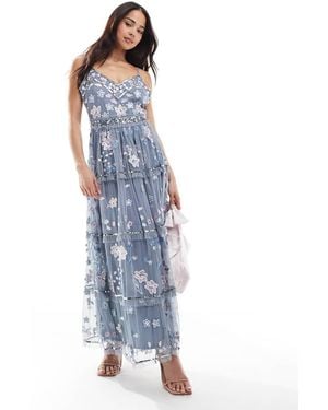 Maya Floral Embellished Cami Midi Dress - Blue