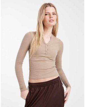 Cotton On Henley Long Sleeve Top - Natural