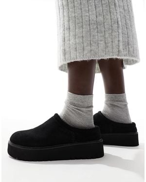 Stradivarius Mules duveteuses à plateforme - Gris