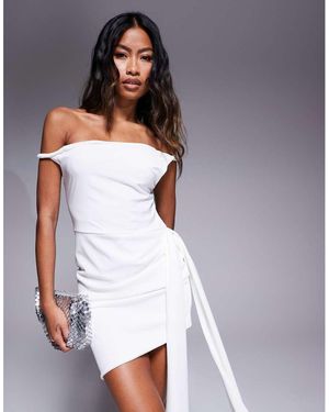 ASOS Twist Off Shoulder Mini Dress With Bow Back Detail Skirt - Purple
